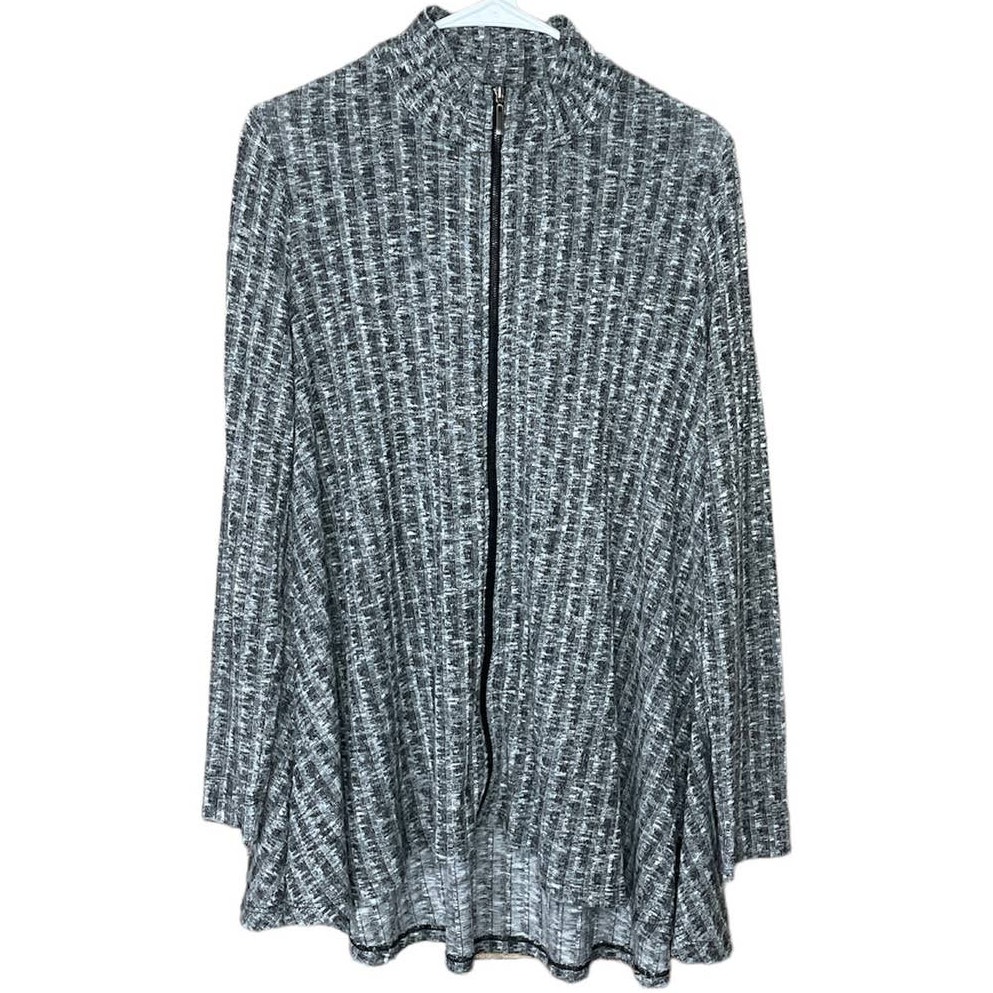 John Mark Full Zip Long Sleeve Sweater Top Marled Gray Size Medium