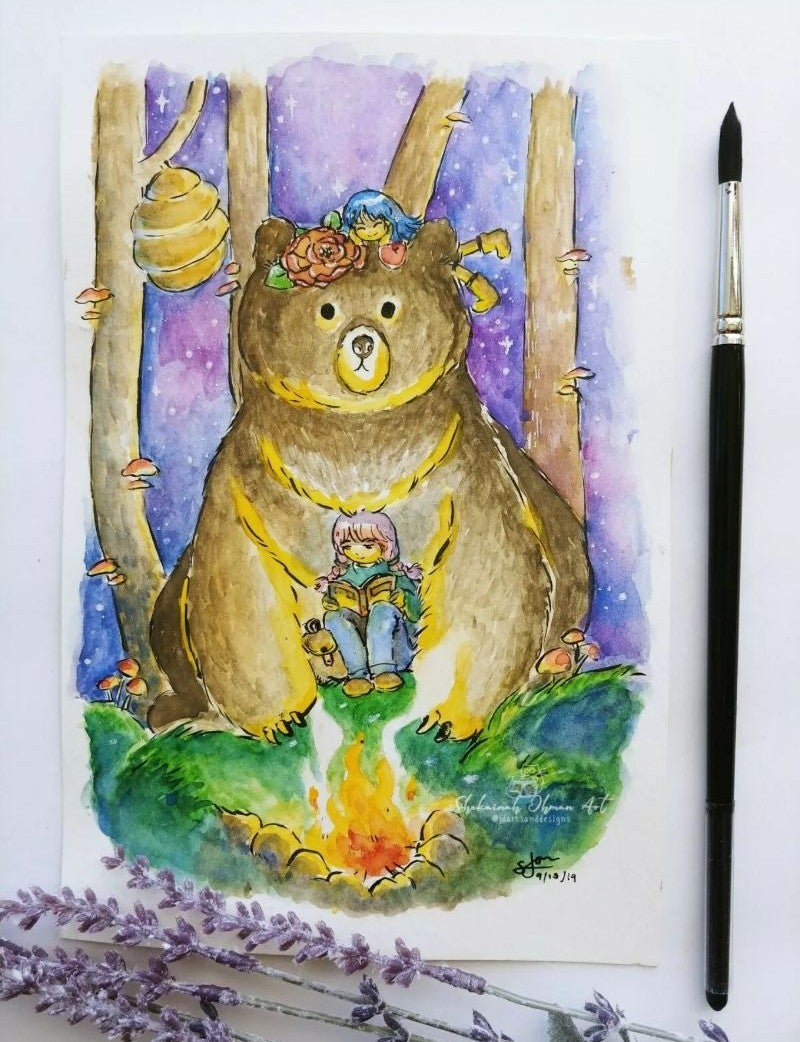 6 x 9 ORIGINAL painting bear fantasy
