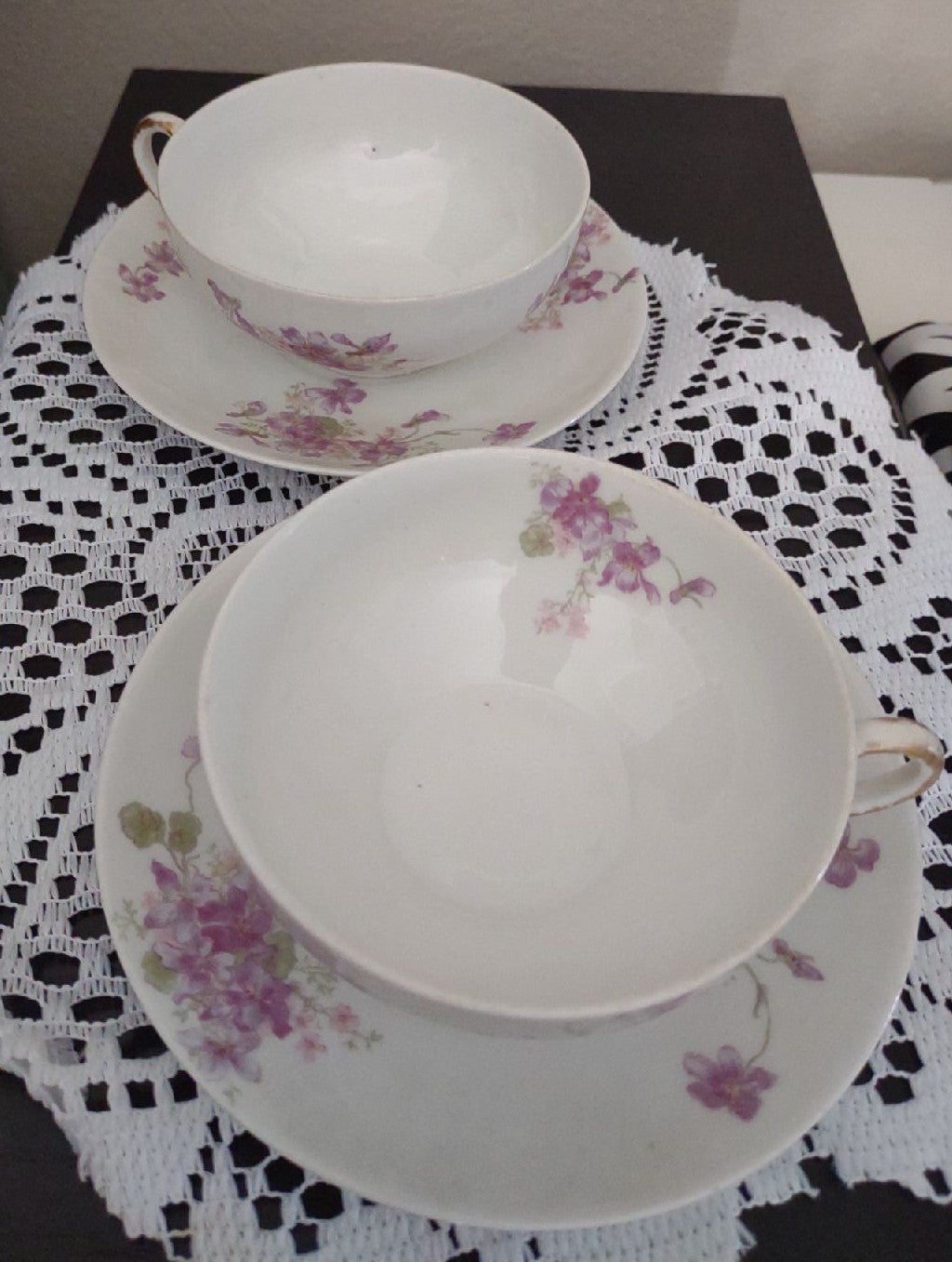 2 vintage lavender floral Limoges cup and saucers