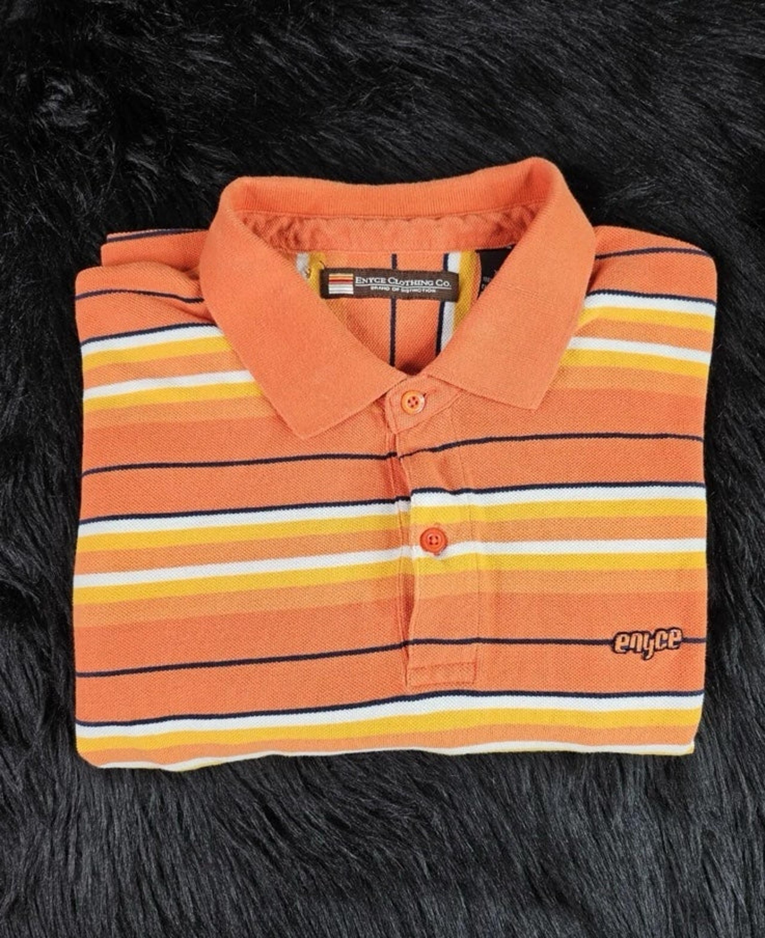 Men’s Vintage Enyce Polo Shirt Orange Striped Short Sleeve