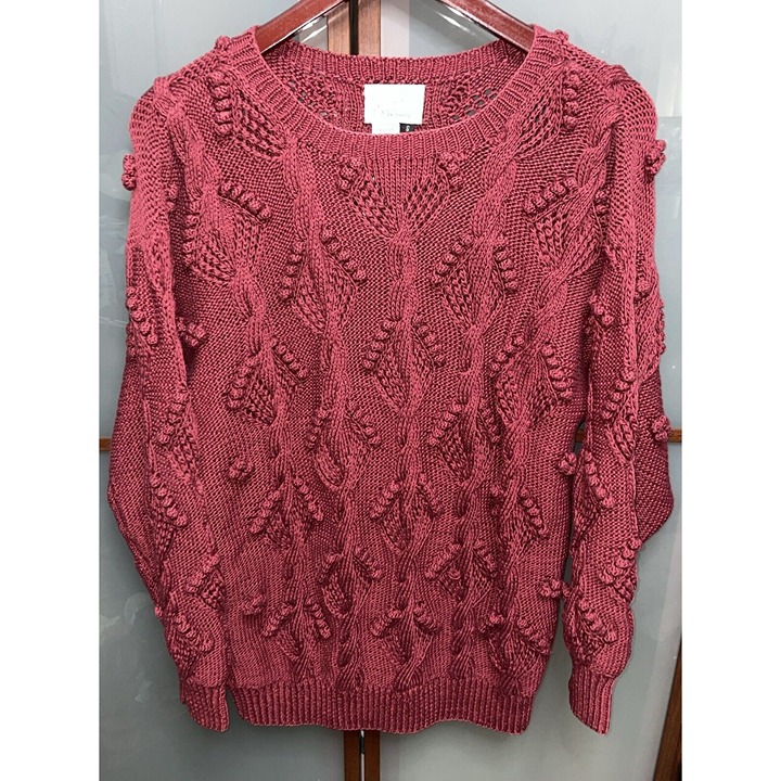 T. Maloney Vintage Mahogany Chunky Cotton Crochet Cable Knit Pom Unisex Size S