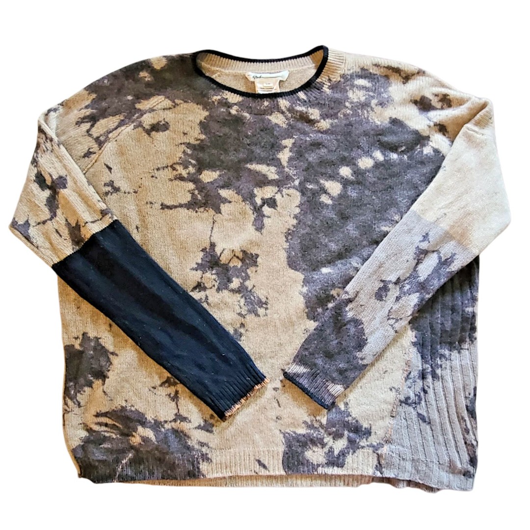 Paychi Guh Tie Dye Crew Premium Cashmere Sweater Beige Navy Women's M 548 NEW!
