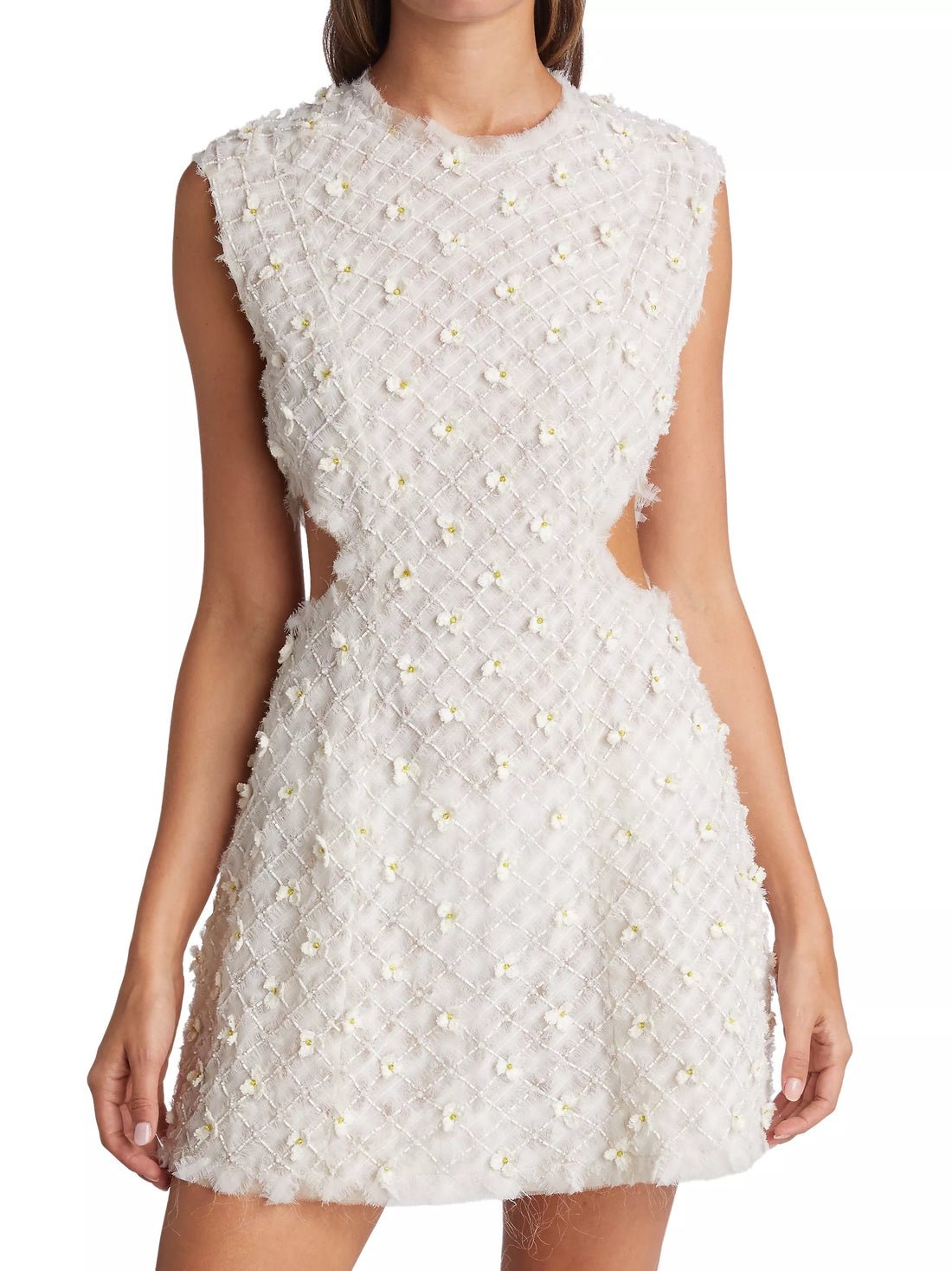 NWOT AJE White Beaded & Floral Embellished Mini Dress Size AU 8 / US2-4