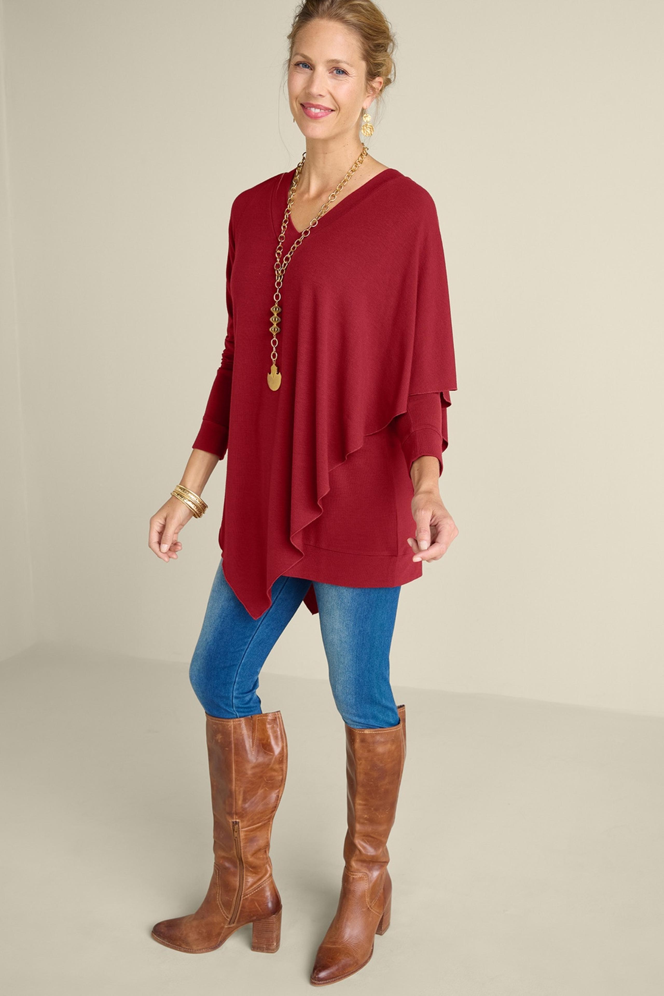 Soft Surroundings Petite Women’s Red Elegant Layered Madeline Tunic XSP