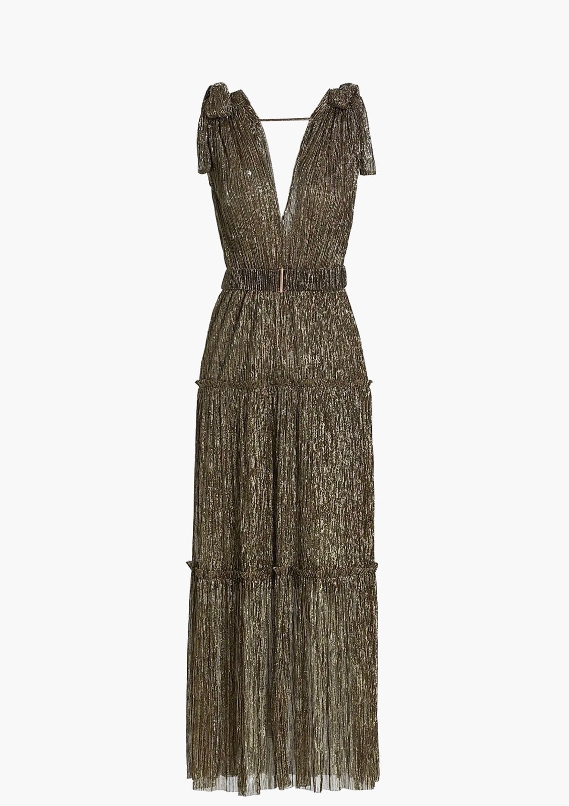 MRSP $575 Sabina Musáyev Helena Metallic Tiered Maxi Dress