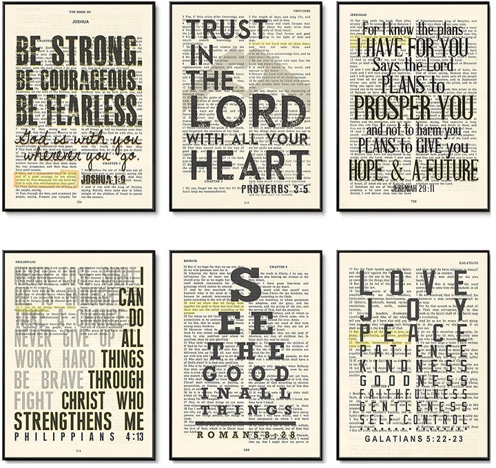 Set of 6 Bible Verse Set Wall Decor Posters, Wall Art Prints 5x7 Inches