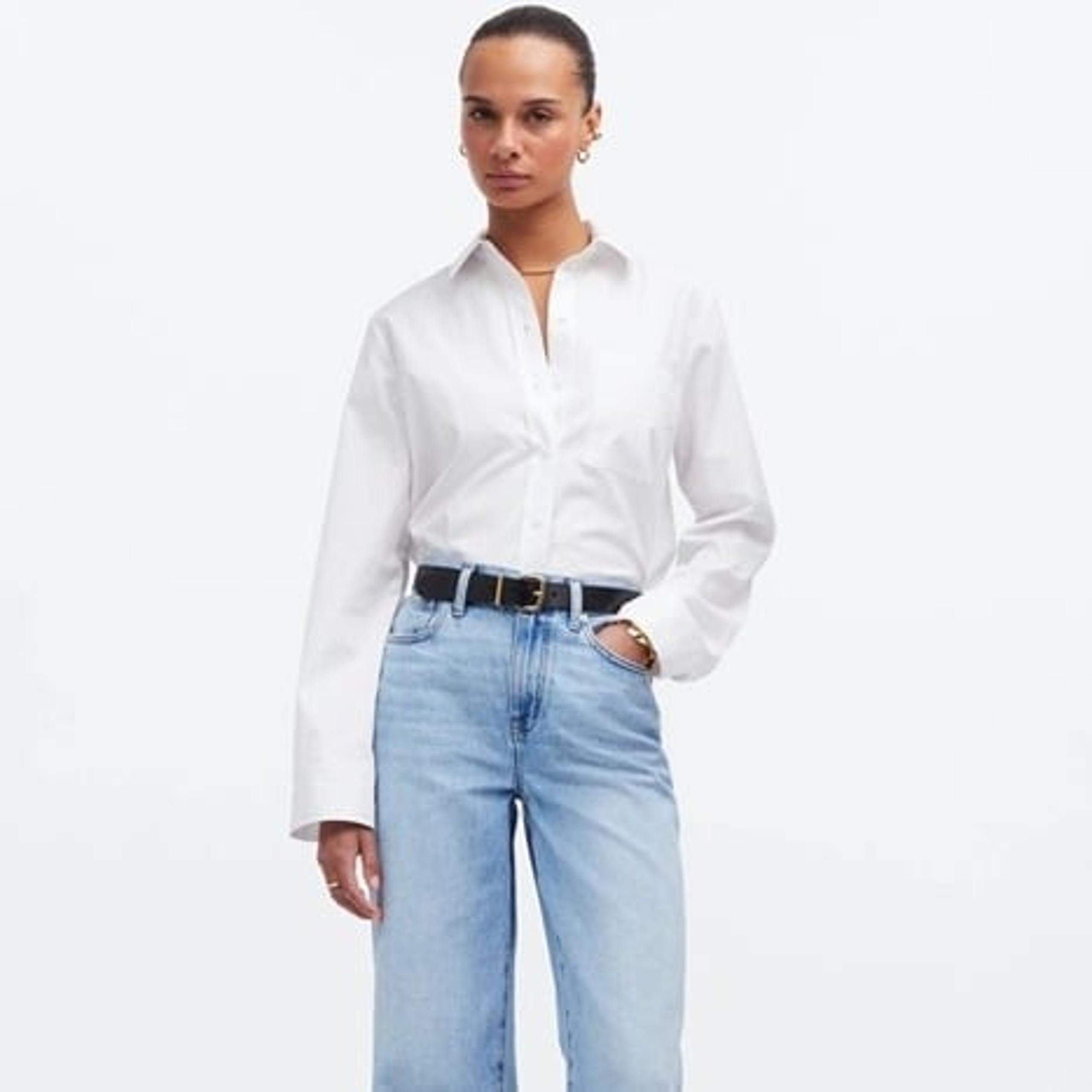NWT Madewell Relaxed Button-Front Shirt in Poplin in Eyelet White - Size Medium