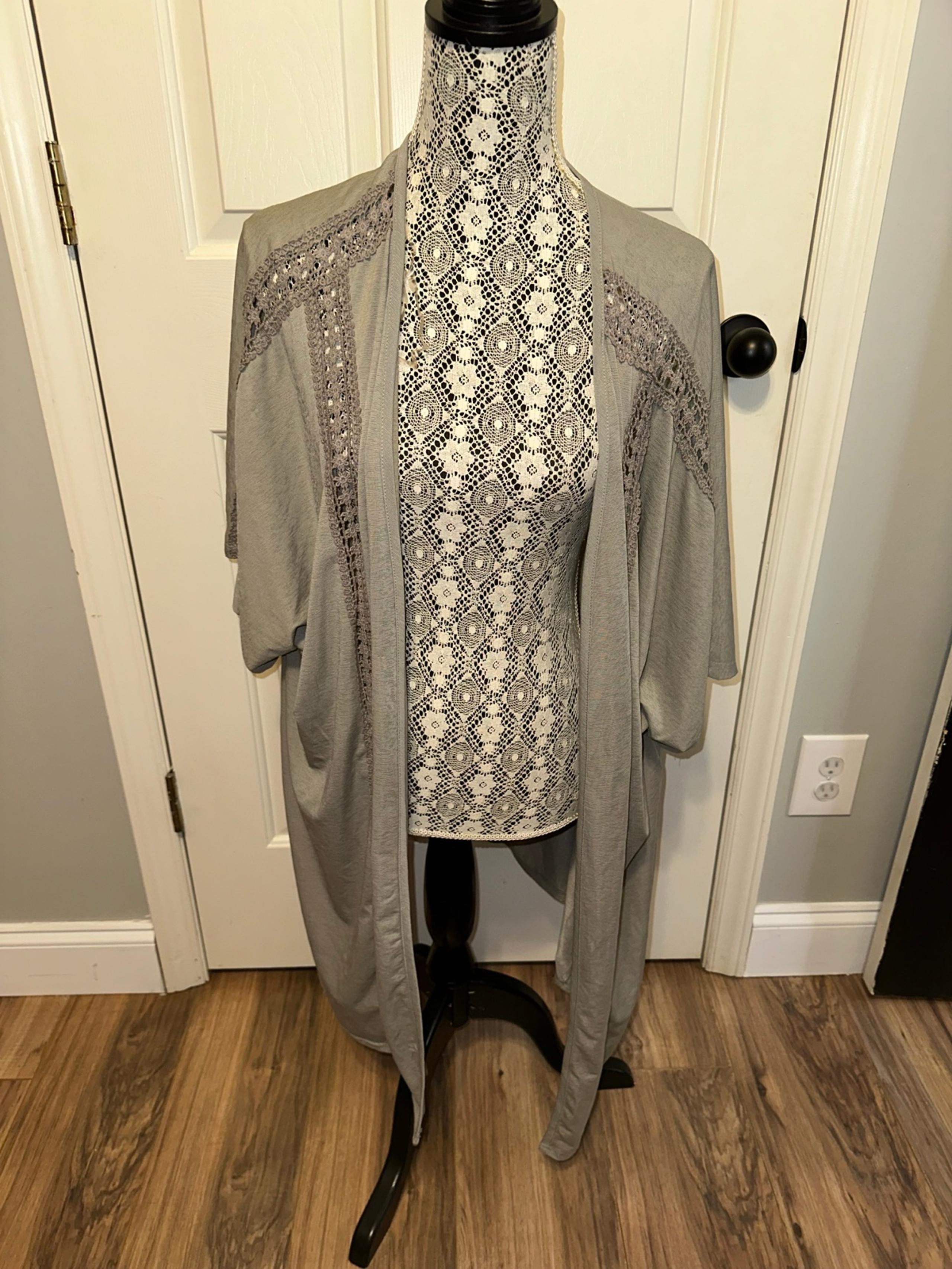 Rue 21 gray crochet accent lightweight sheer cardigan