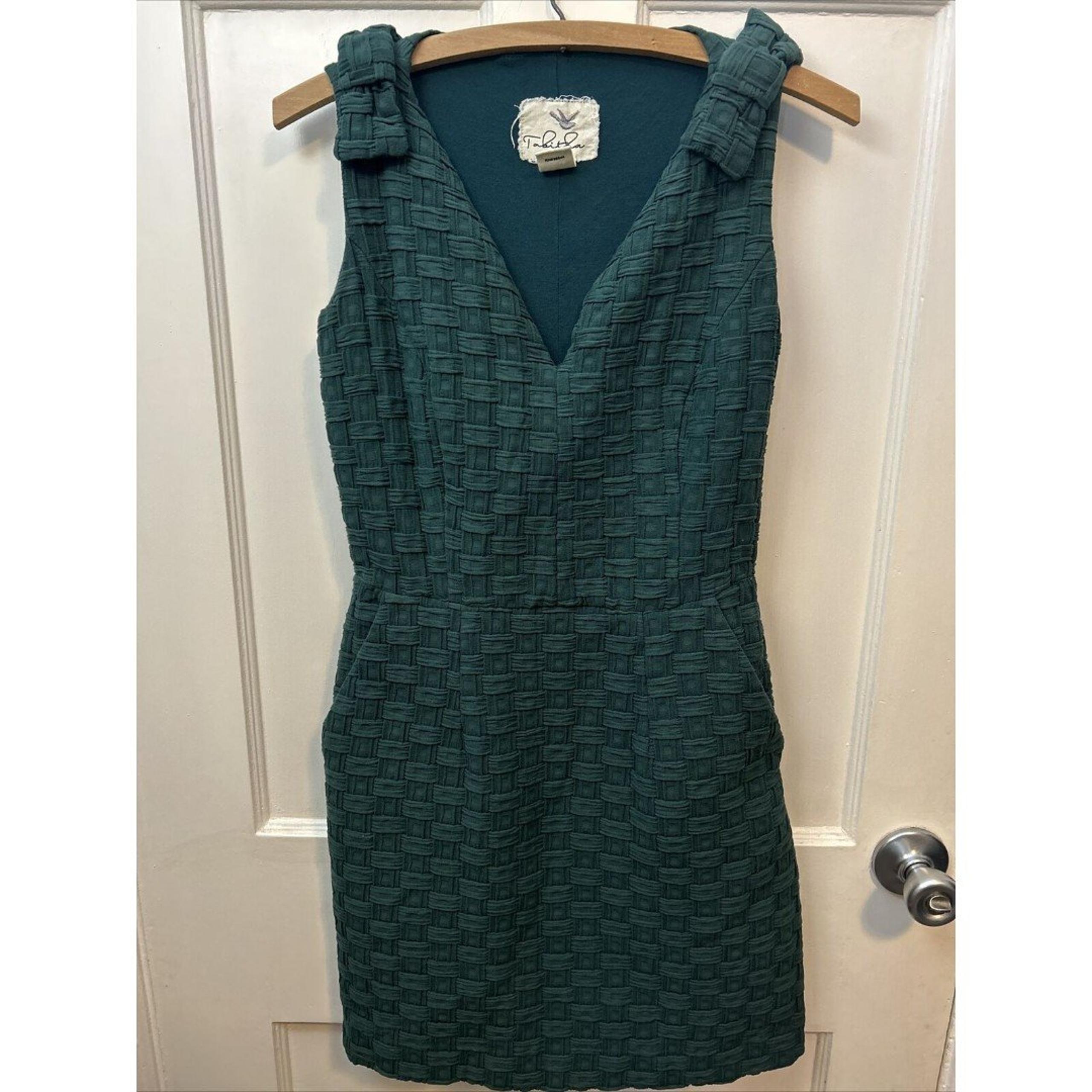 Anthropologie Tabitha Basket Woven Sleeveless V-Neck Dress Pockets Size 2