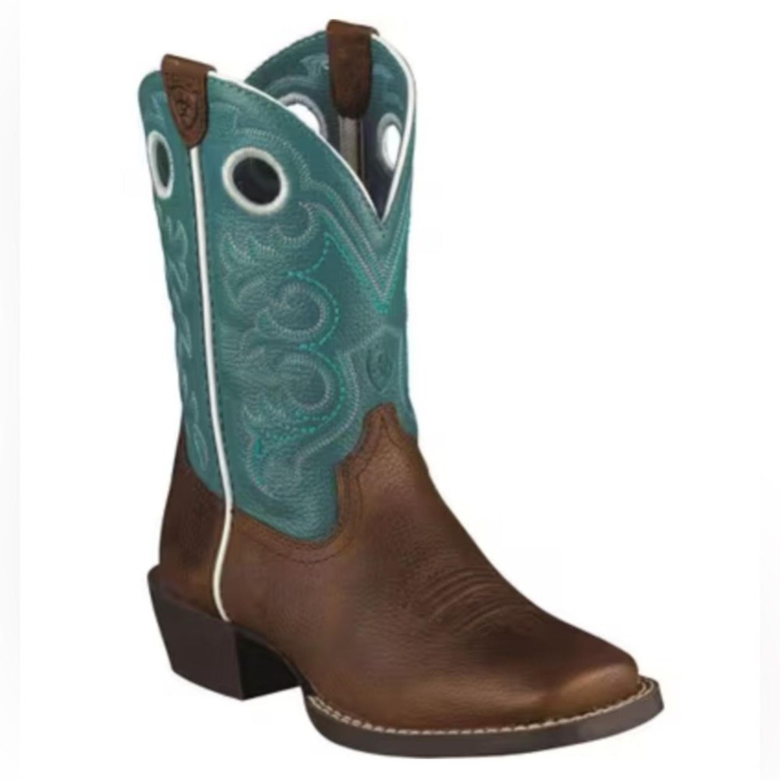 Kid's Boy Ariat Crossfire Square Toe Turqouise Brown Boots  Size 4 Western