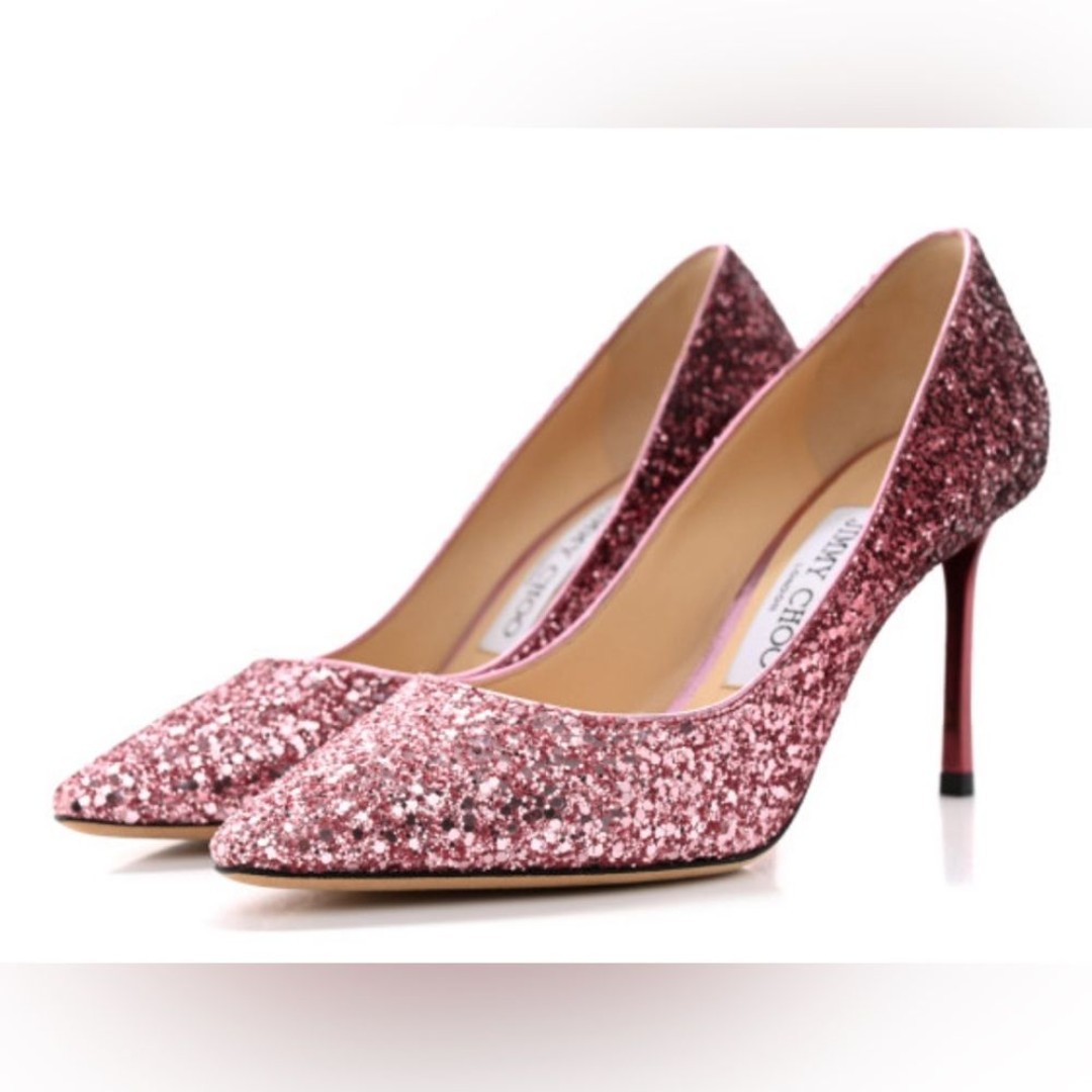 Jimmy Choo Agnes Coarse Glittered Heels Dragon Fruit Size 36.5