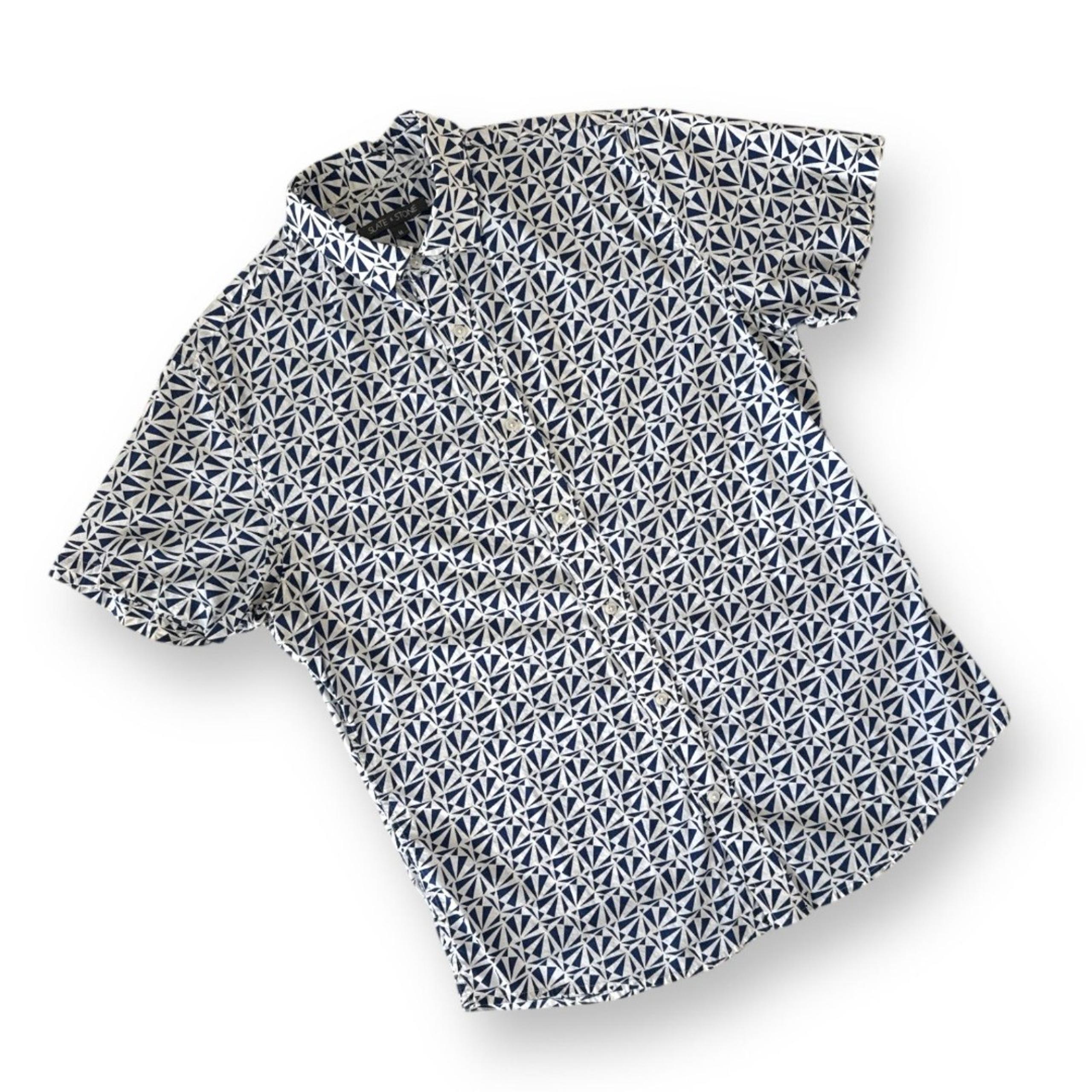 Slate & Stone Blue & White Geometric Camp Shirt Short Sleeve Button-up Men Sz M