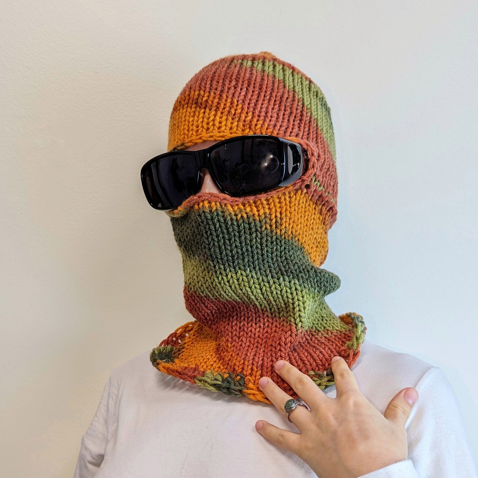 Autumn Multicolor Fairy Grunge Knitted Handmade Balaclava Winter Hat