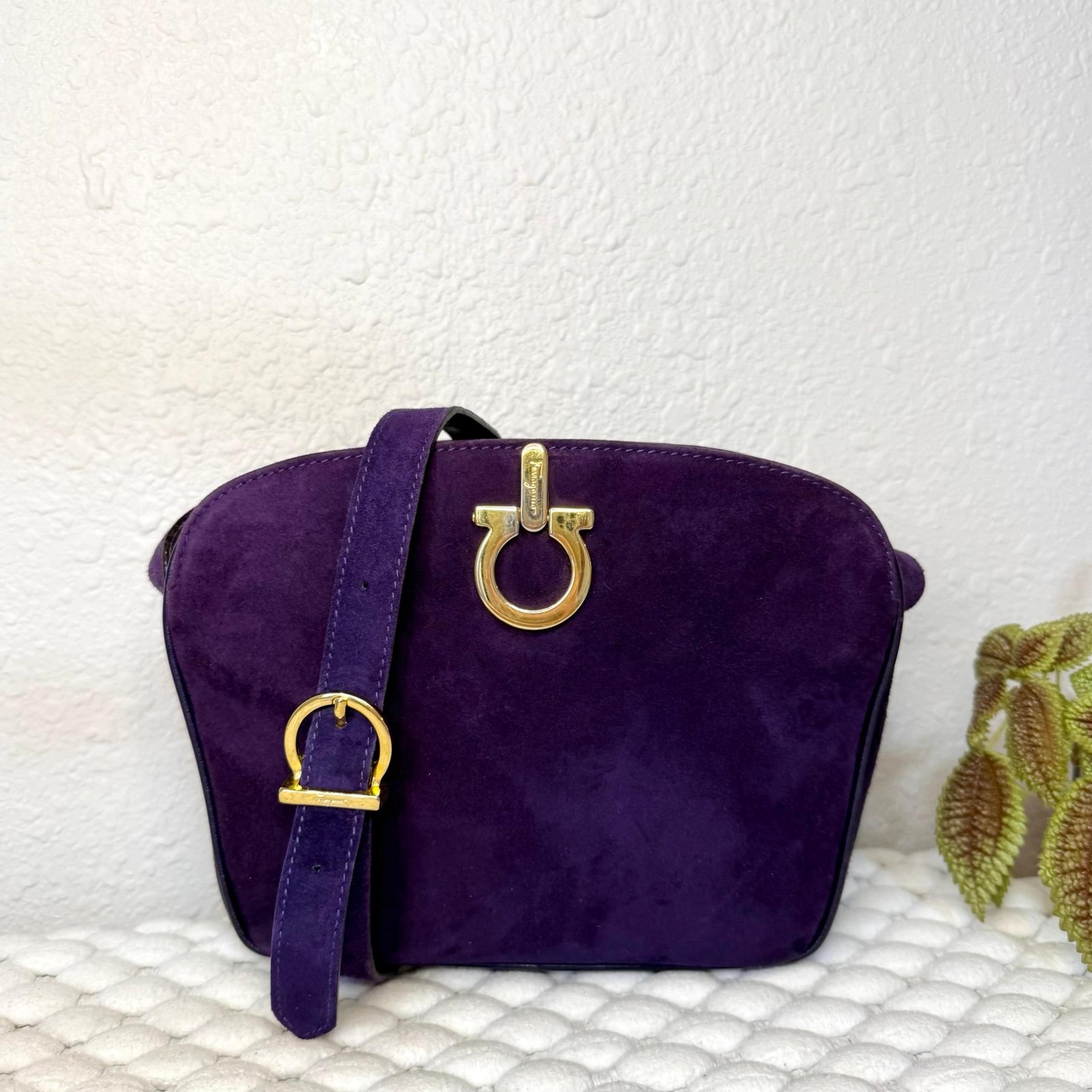 SALVATORE FERRAGAMO Gancini Crossbody Bag Suede Purple
