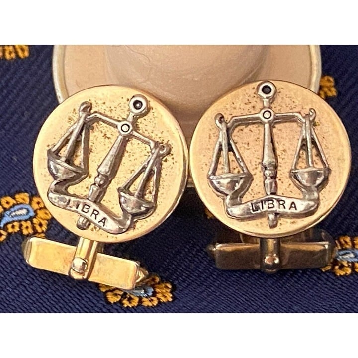 Rare Vintage Swank Libra Scales Balance Silver Gold Tone Cuff Links Astrology