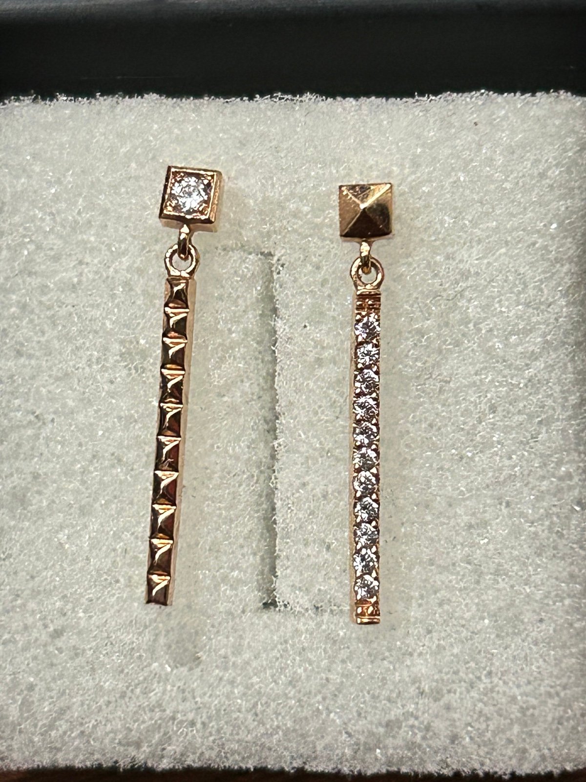 Designer Julieok jewelry 14k rose gold unique cz dangle bar stud earrings 1.94