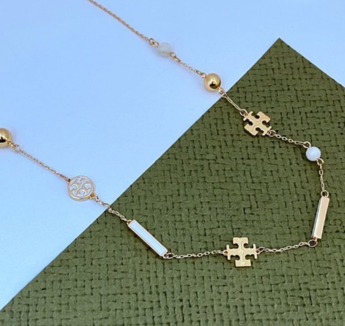 Tory Burch Elegant Gold and White Women's Long Necklace