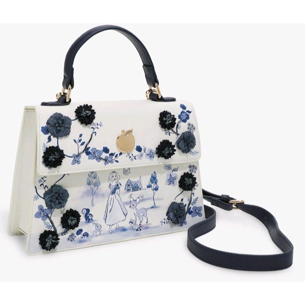 NEW! Disney Snow White and the Seven Dwarfs Tonal Floral Handbag Crossbody Purse
