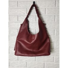 Laggo Hobo Bag Burgundy/Wine Red Genuine Leather NEW Pebbled Ruched strap Bella
