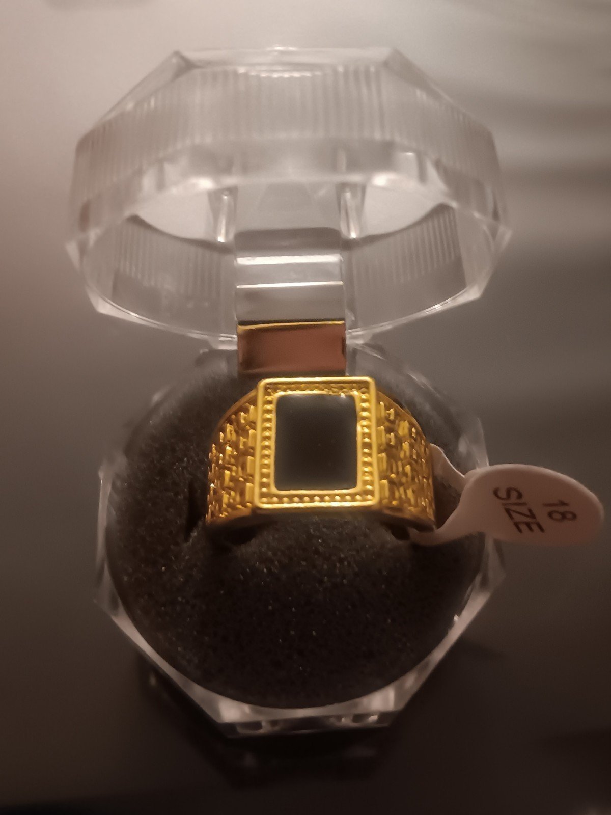 MENS CUBIC ZIRCONIA BLACK ONYX/GOLD PLATED NUGGETT SIZE 18 RETAIL 59 SHIPS FREE
