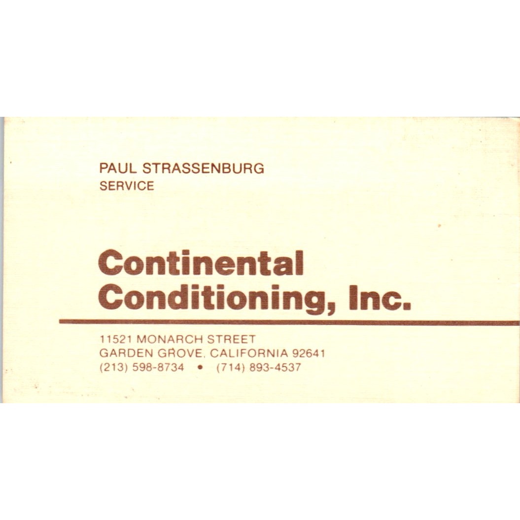 Continental Conditioning Inc Garden Grove Paul Strassenburg Business Card SD4-B1