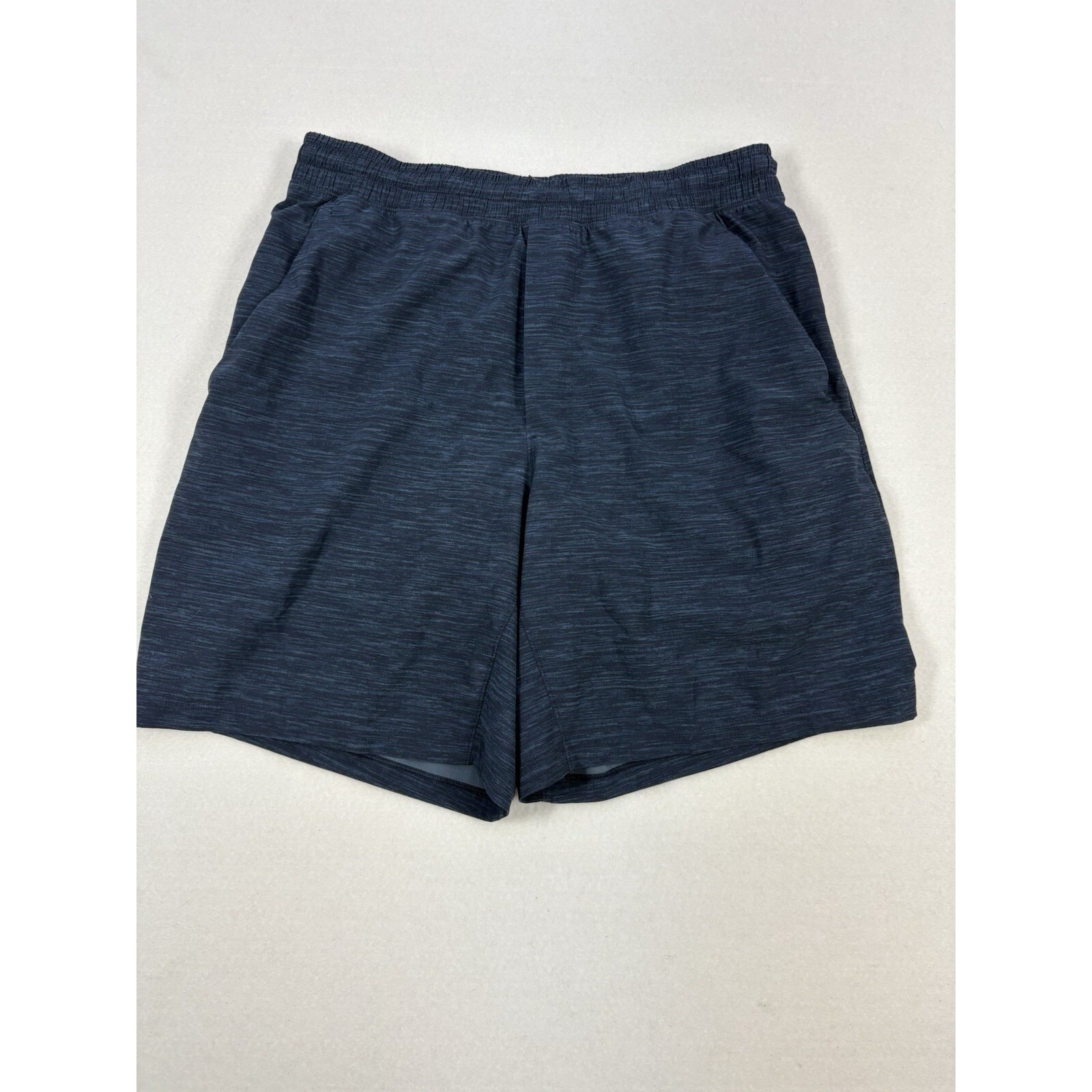 Lululemon Mens Pace Breaker Lined Short 9 Medium Iron Navy Blue Allover Swift