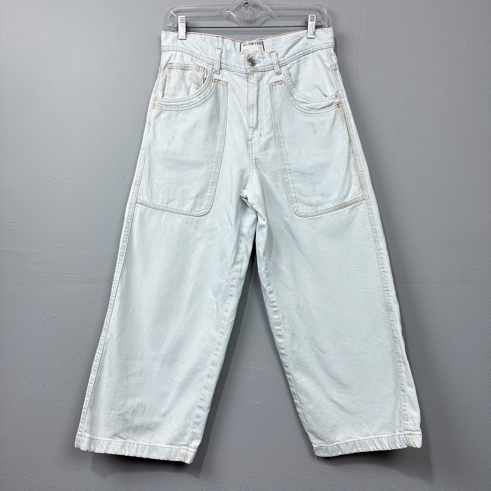 Free People Jeans Size 27 Piper High Rise Wide Leg Bleach Bloom Sky Wash Cropped