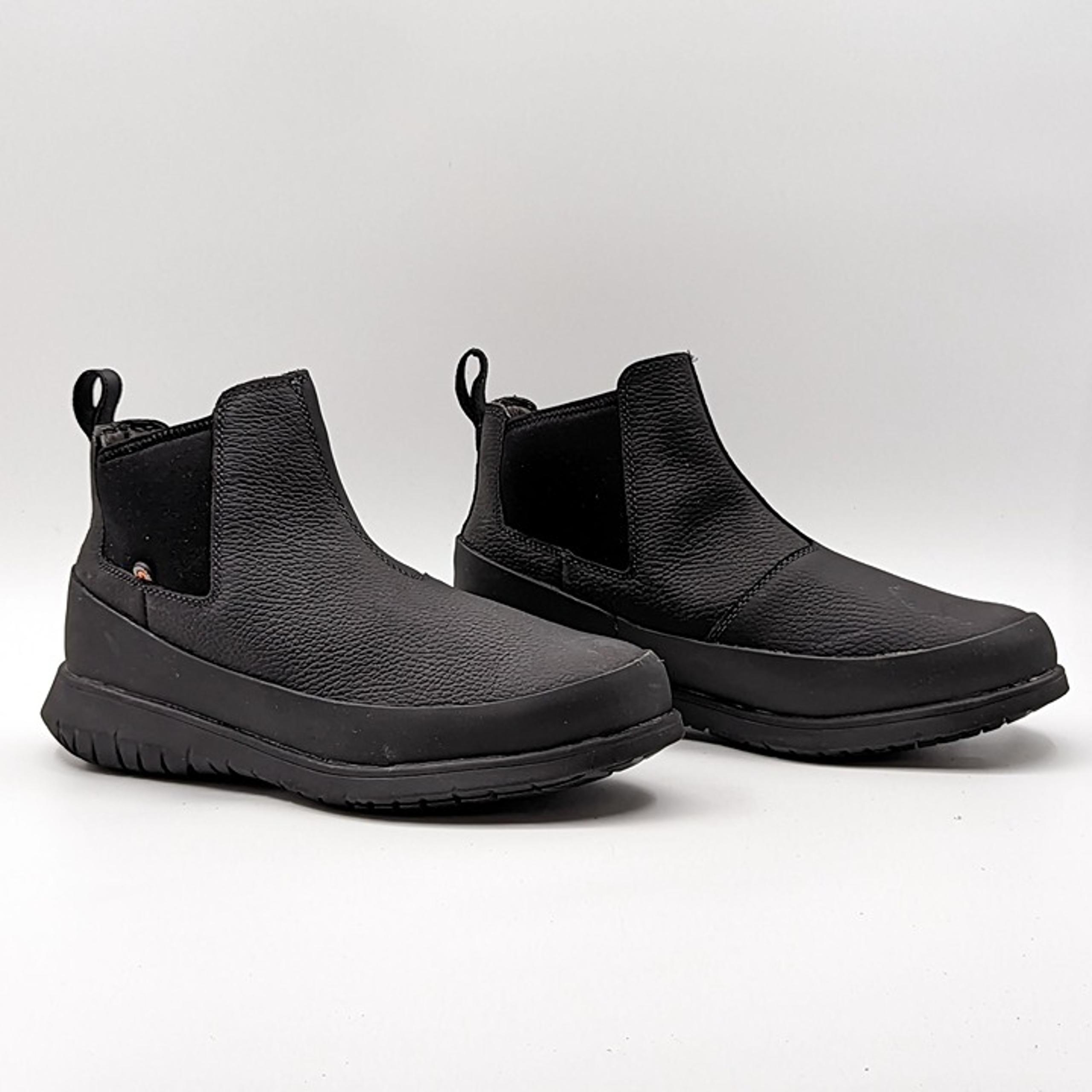 Bogs Men Freedom Faux Fur Lined Waterproof Black Leather Chelsea Boots sz 8