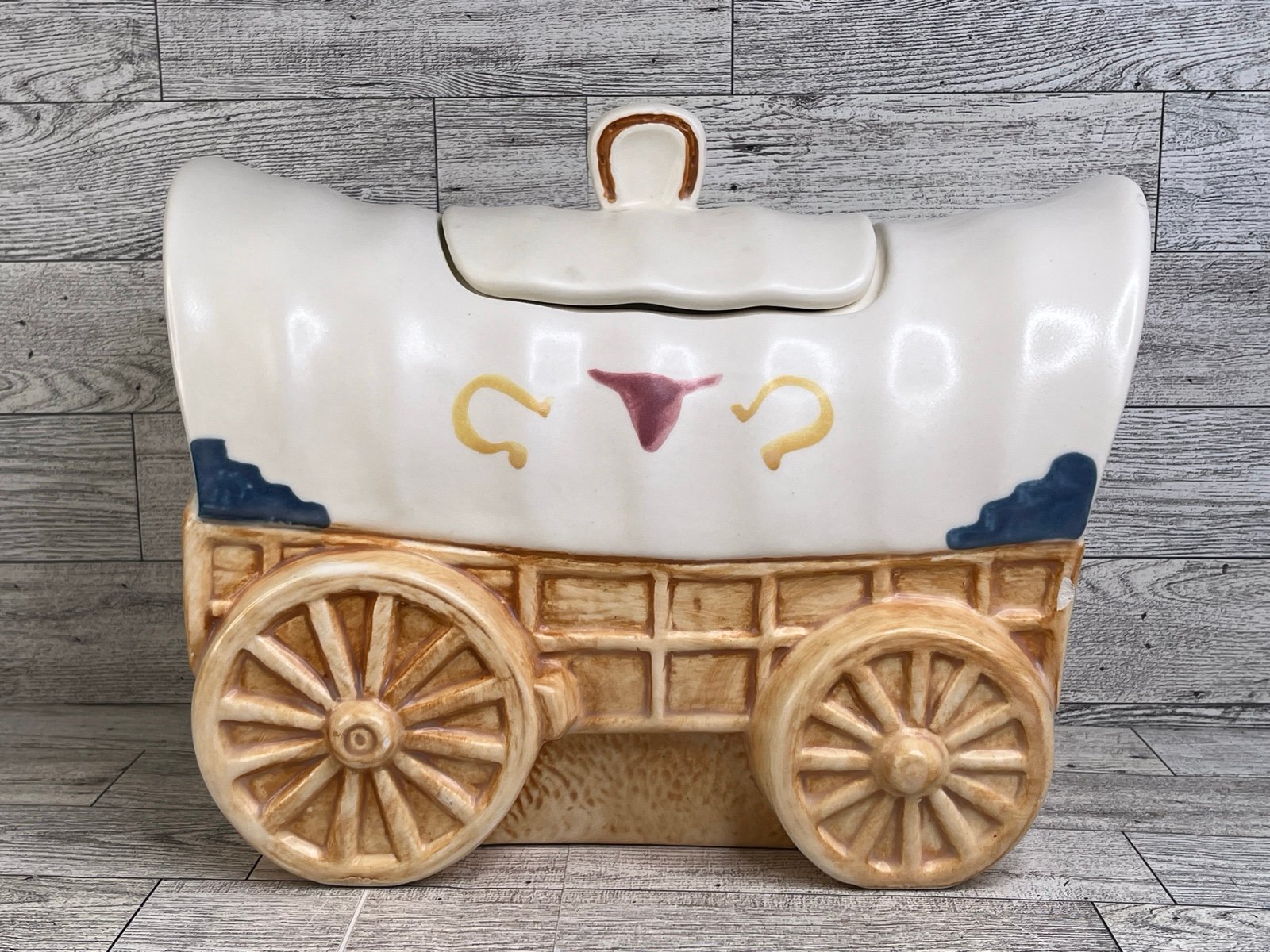 Vintage Treasure Craft Covered Wagon Cookie Jar Mexico Pottery