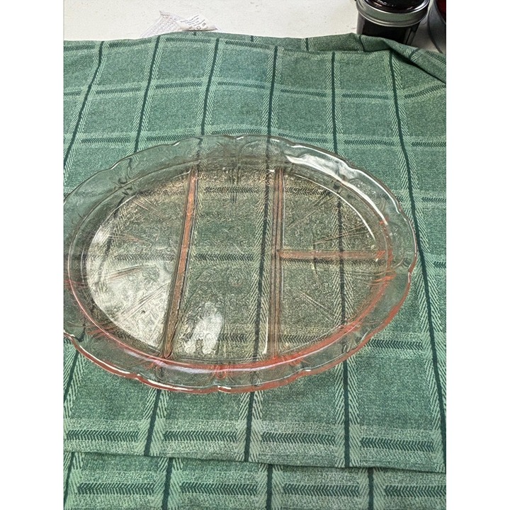 Jeanette Glass Co. Pink Depression Glass Divided Oval Serving Platter in Cherry