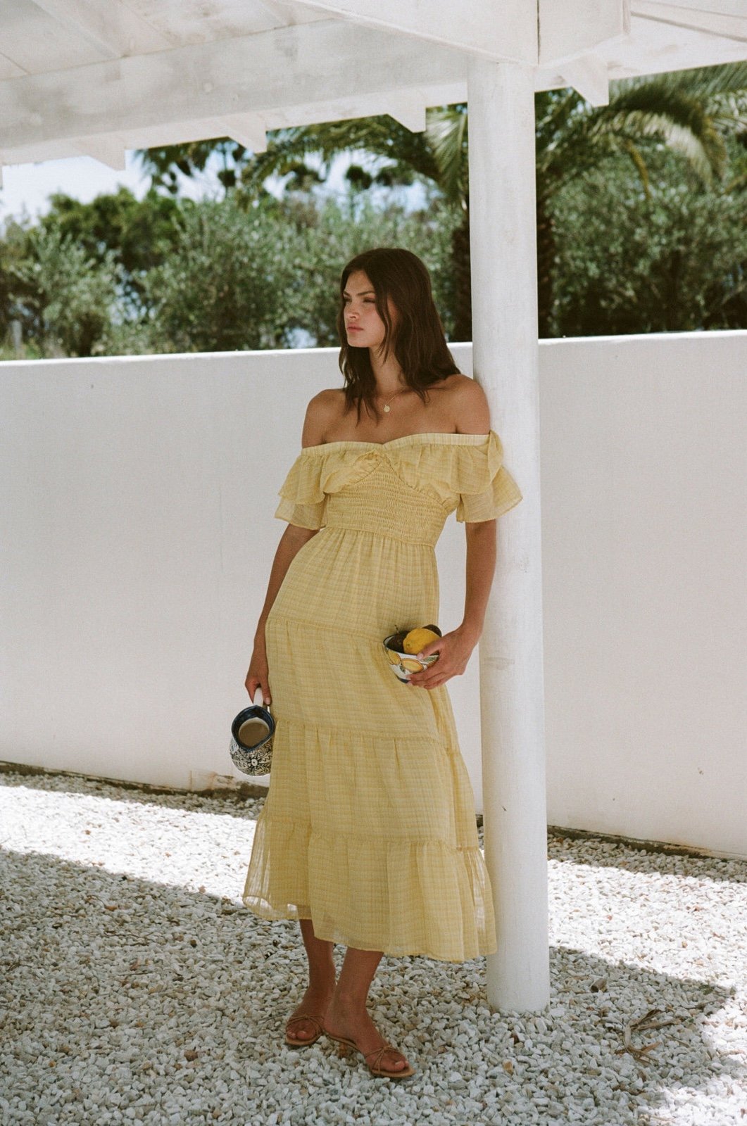 Sabo yellow Maui ruffled midi dress