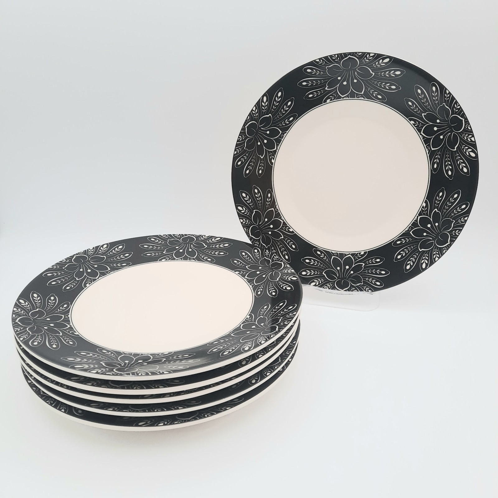 Black White Floral Salad Dessert Plates Set of 6 Mary Carol Home Collection