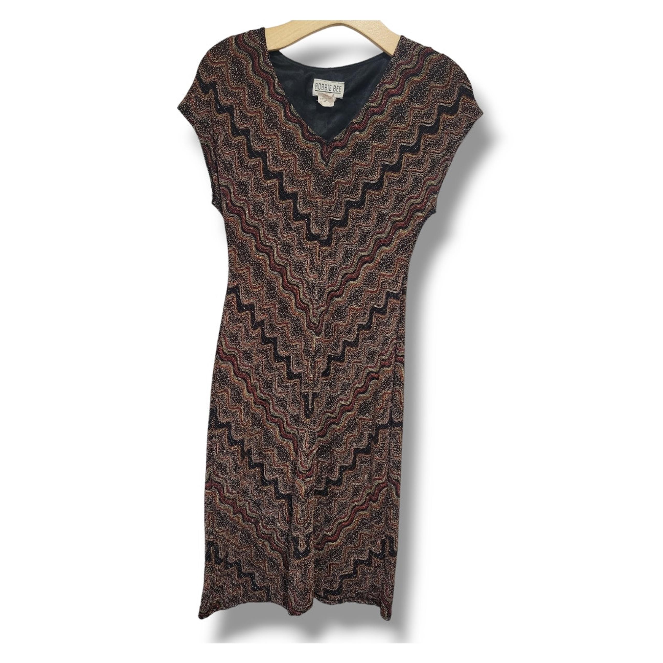 Robbie Bee Women's petite vintage brown tones metallic bodycon short dress - 4P