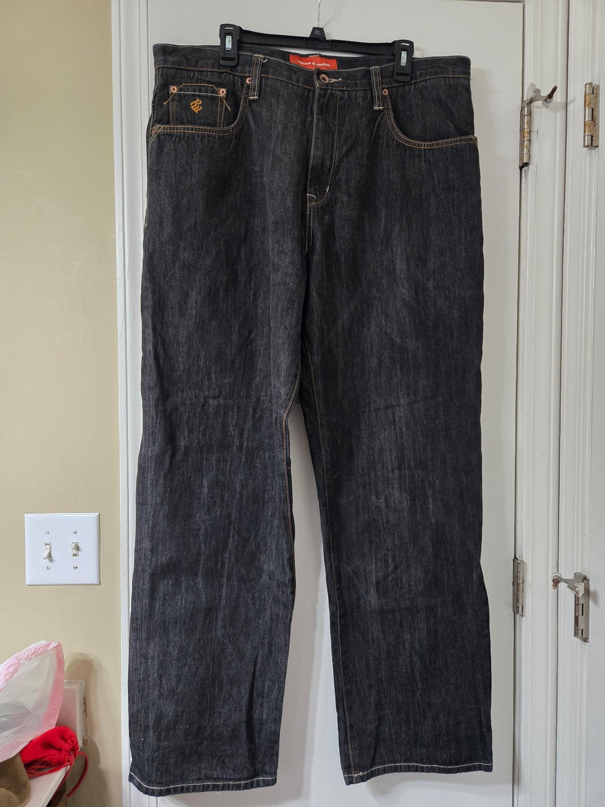 VTG Rocawear Jeans Mens 40x32 Black Denim Hip Hop Baggy Wide Skater Y2k Urban