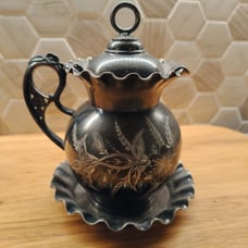 ANTIQUE AURORA SILVER QUADRUPLE SP MFG 6 PITCHER AND SAUCER #315 C 1890