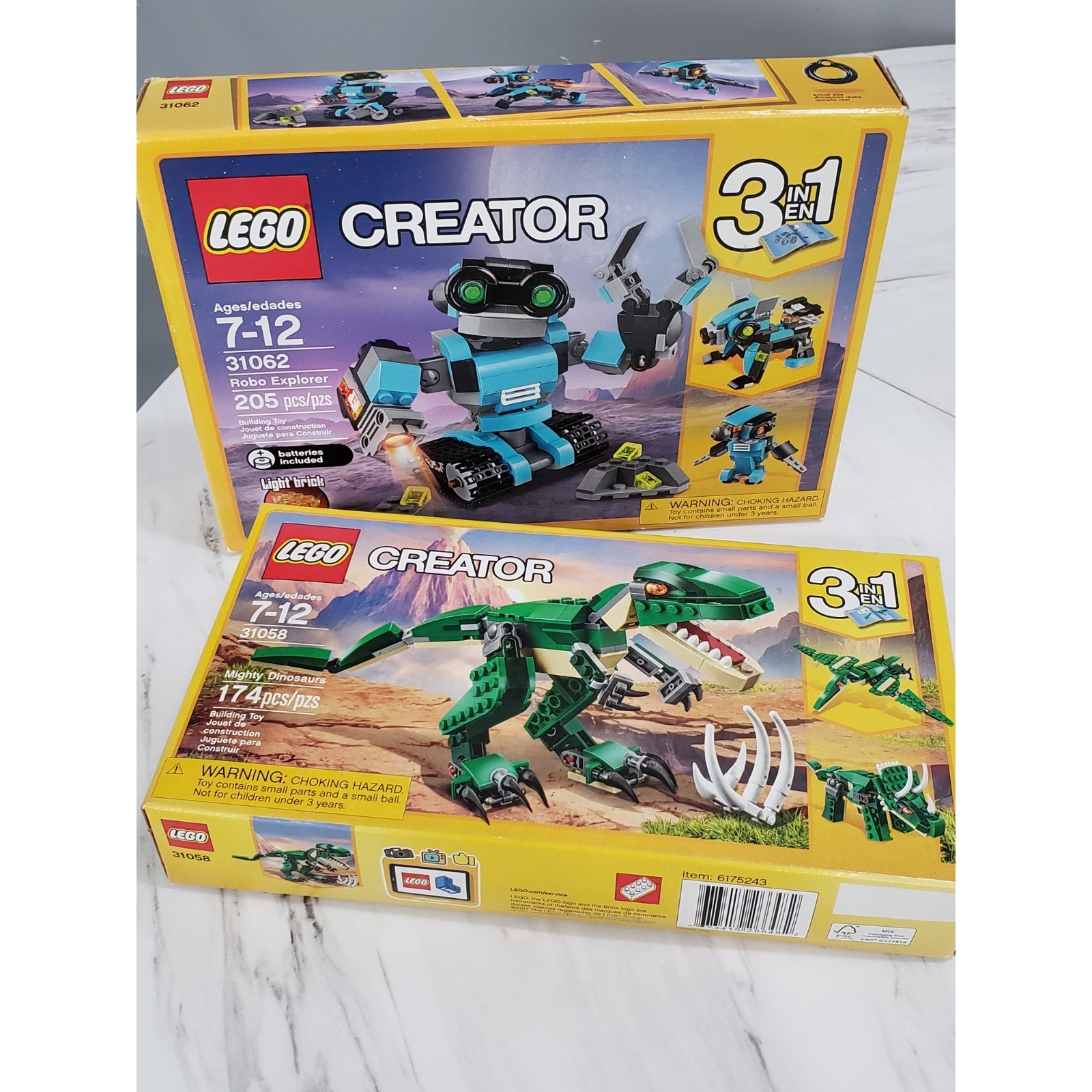 Lot 2 New Lego Creator 31058 Mighty Dinosaur 31062 Robo Explorer 3 in 1