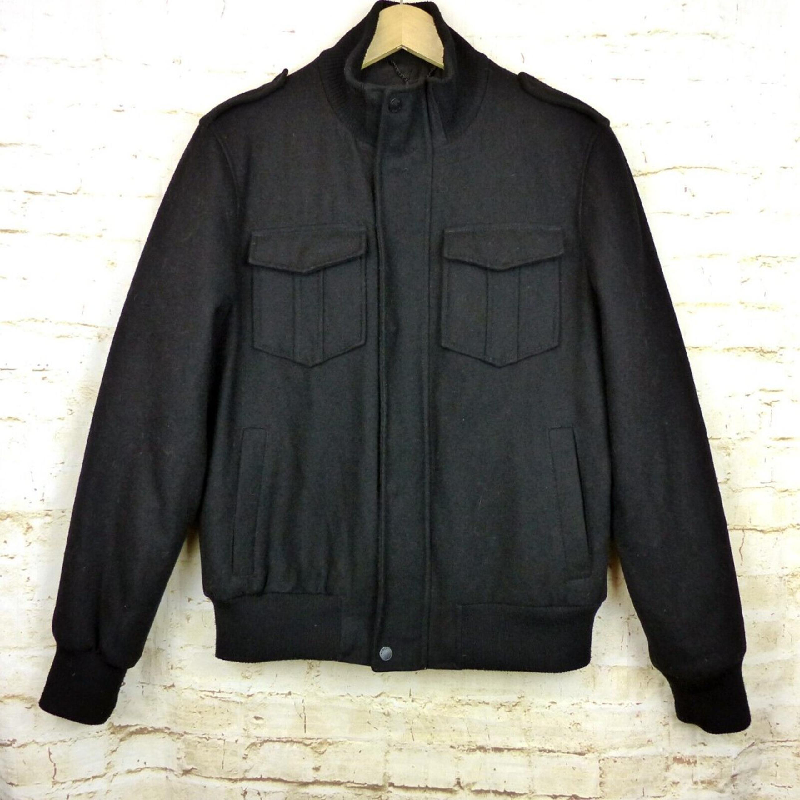 Black Rivet Wool Bomber Jacket Mens M Black Utility Flight Zip Rock Gorpcore