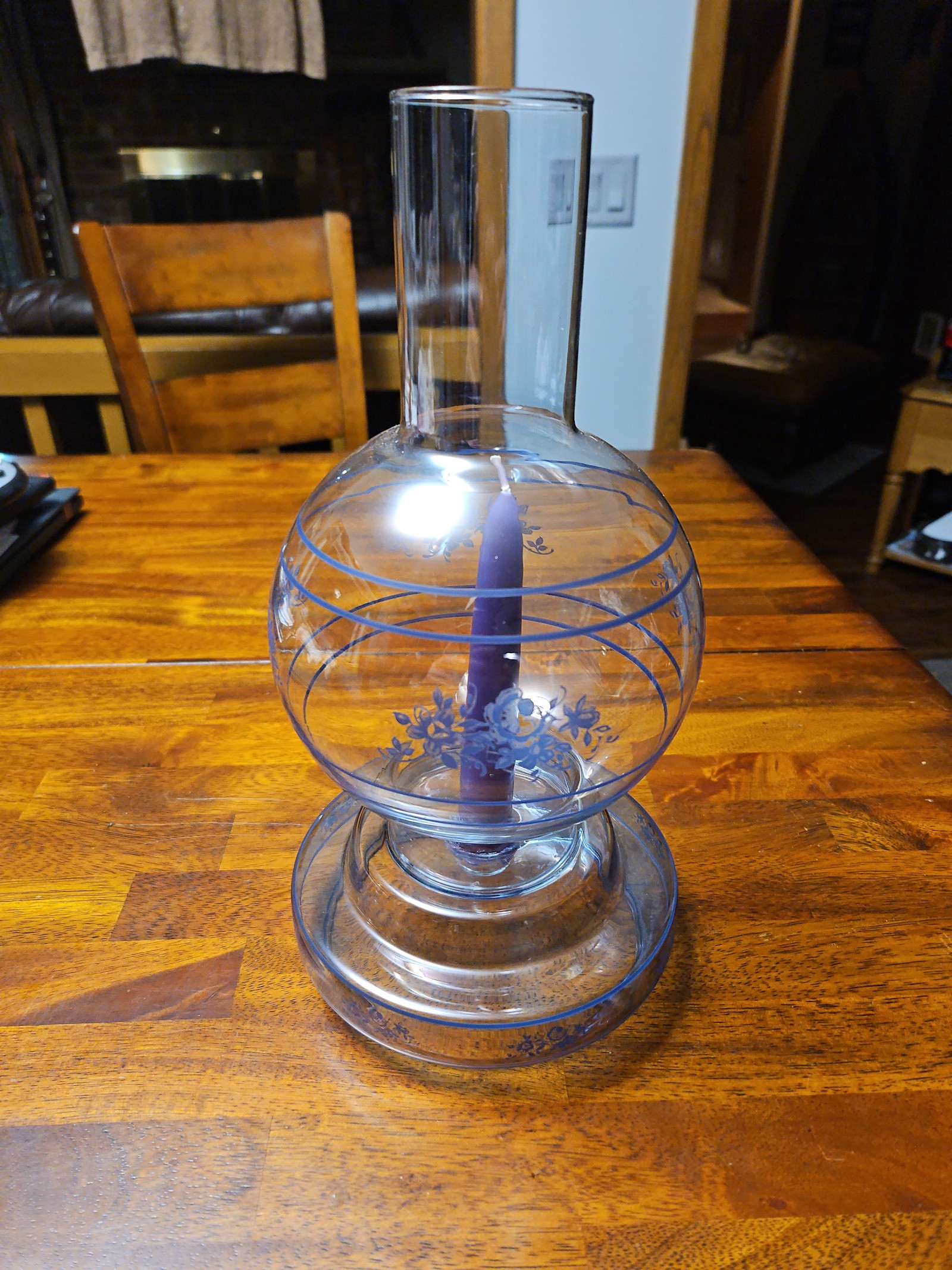 vintage taper candle lamp blue glass hurricane lamp