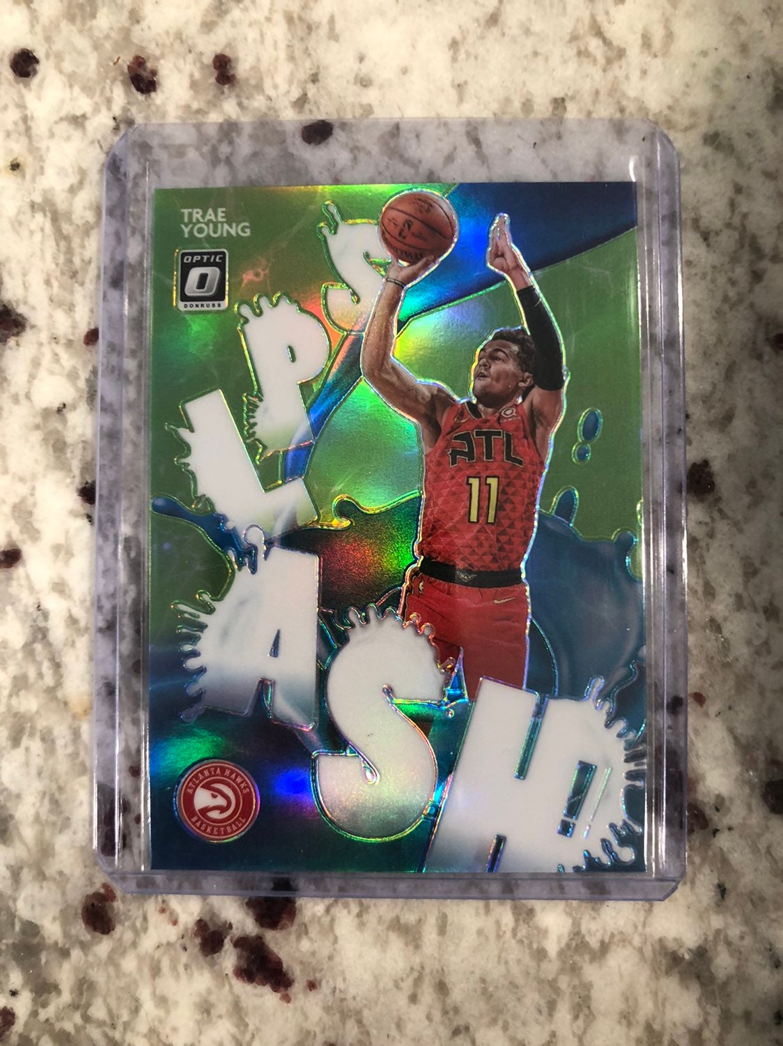Trae Young Lime Green Holo Splash Insert #/149 Optic NBA Basketball