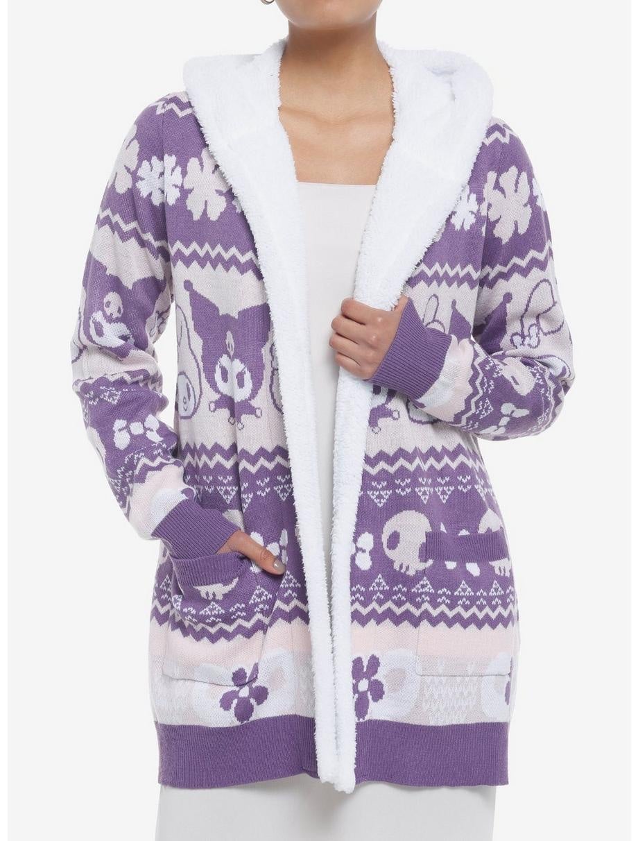 NWT My Melody & Kuromi Sanrio Sherpa Hooded Girls Open Cardigan