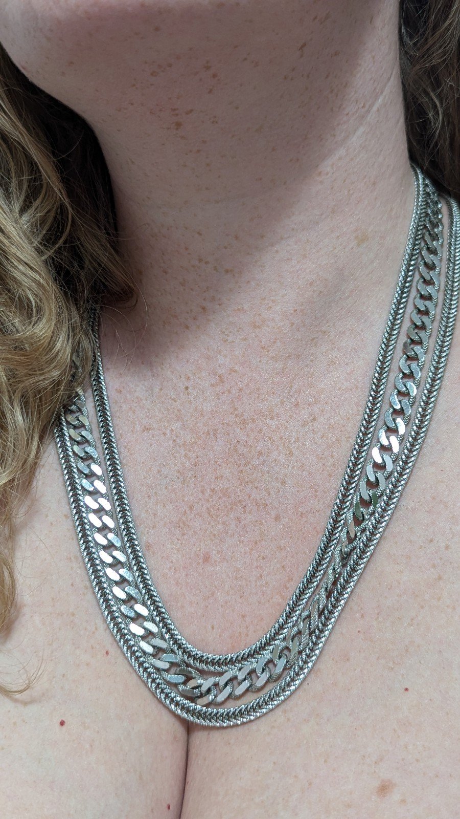 Rare Vintage Monet 3 Strand Silver Necklace