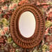 Vintage Mid Century Flat Minimalist Wicker Rattan Oval Mirror Wall Decor