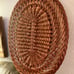 Vintage Mid Century Flat Minimalist Wicker Rattan Oval Mirror Wall Decor