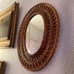 Vintage Mid Century Flat Minimalist Wicker Rattan Oval Mirror Wall Decor