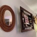 Vintage Mid Century Flat Minimalist Wicker Rattan Oval Mirror Wall Decor