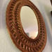 Vintage Mid Century Flat Minimalist Wicker Rattan Oval Mirror Wall Decor