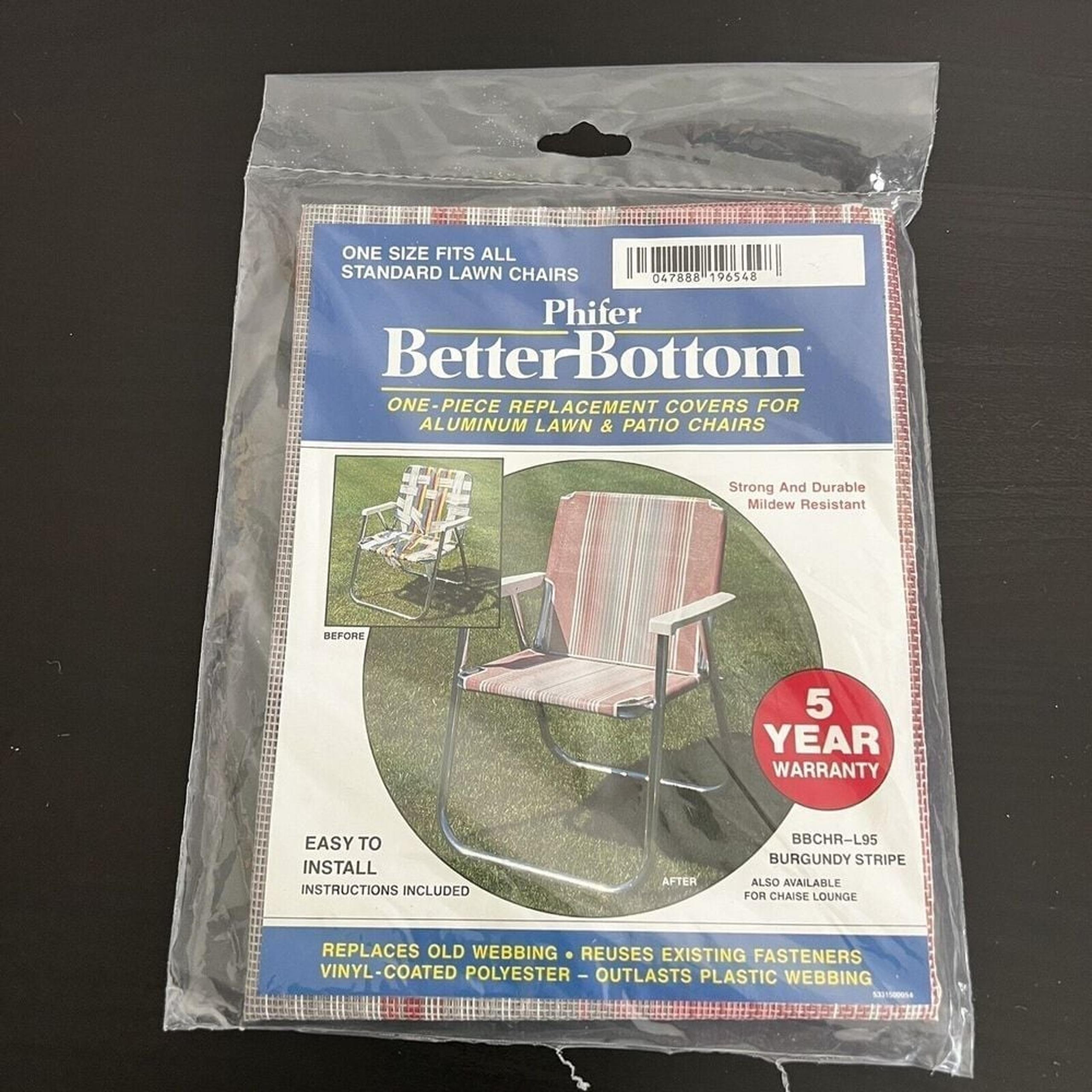 Phifer Better Bottom Replacement Cover Aluminum Lawn Chair Burgundy Striped NOS