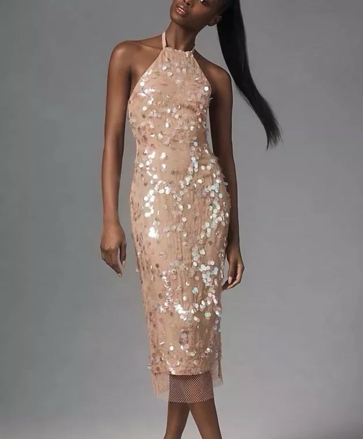 Anthropologie Tanvi Kedia Halter Sequin Mesh Midi Dress L