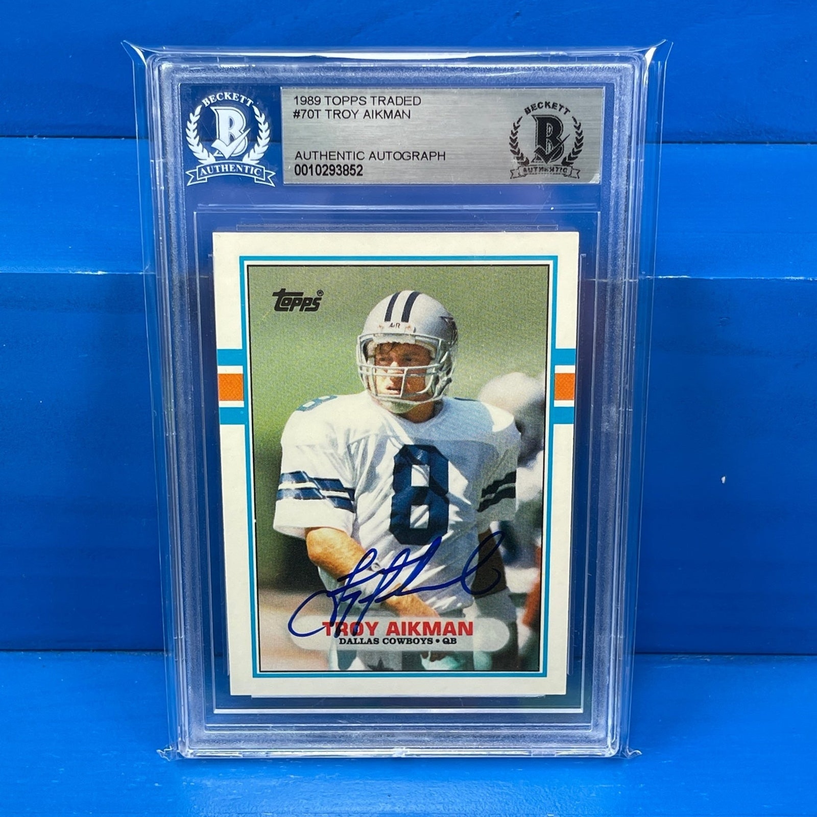 TROY AIKMAN Autographed 1989 Topps Traded Rookie RC Card Signed AUTO RC Cowboys