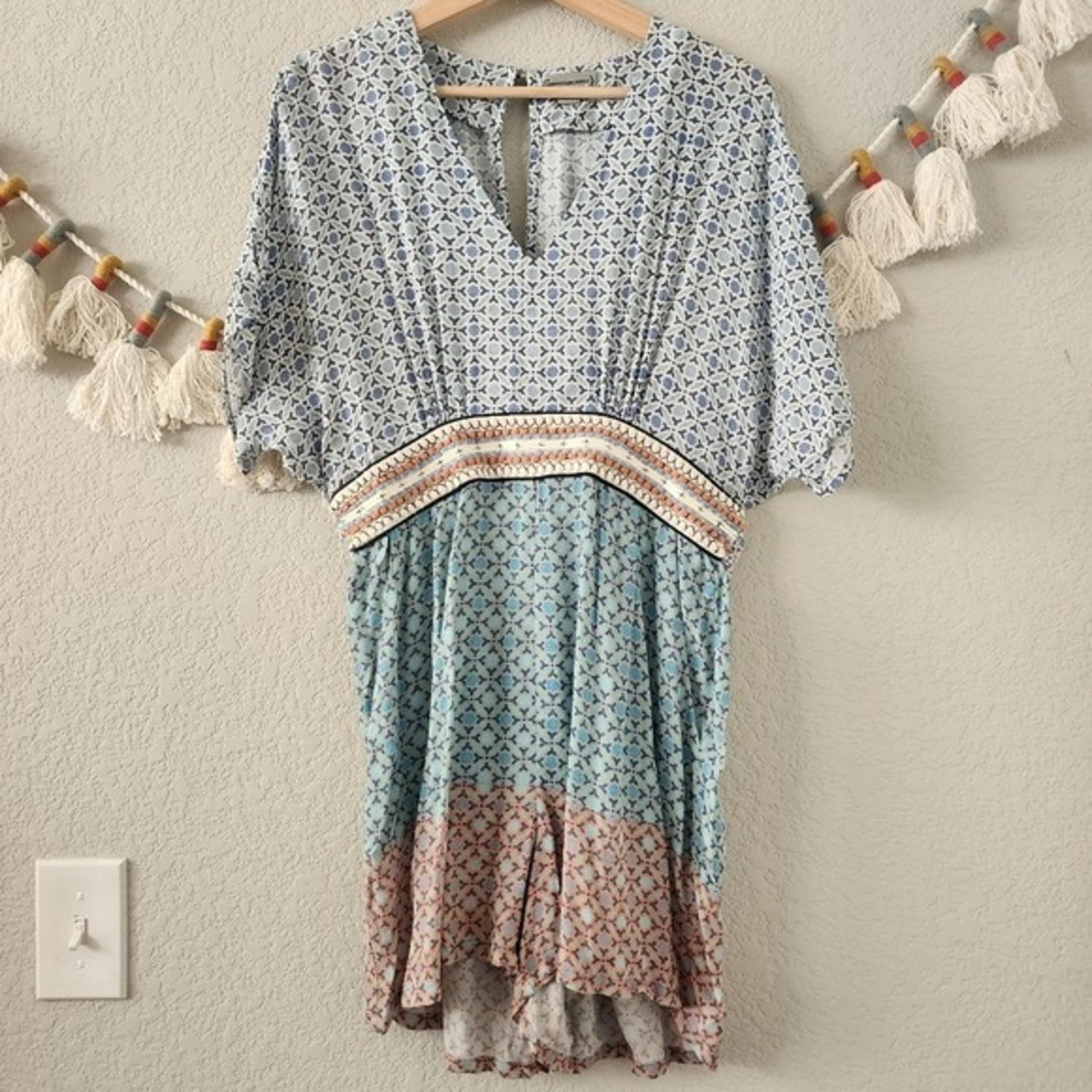 Anthropologie Conditions Apply Priscilla Geometric Embroidered Romper Boho M